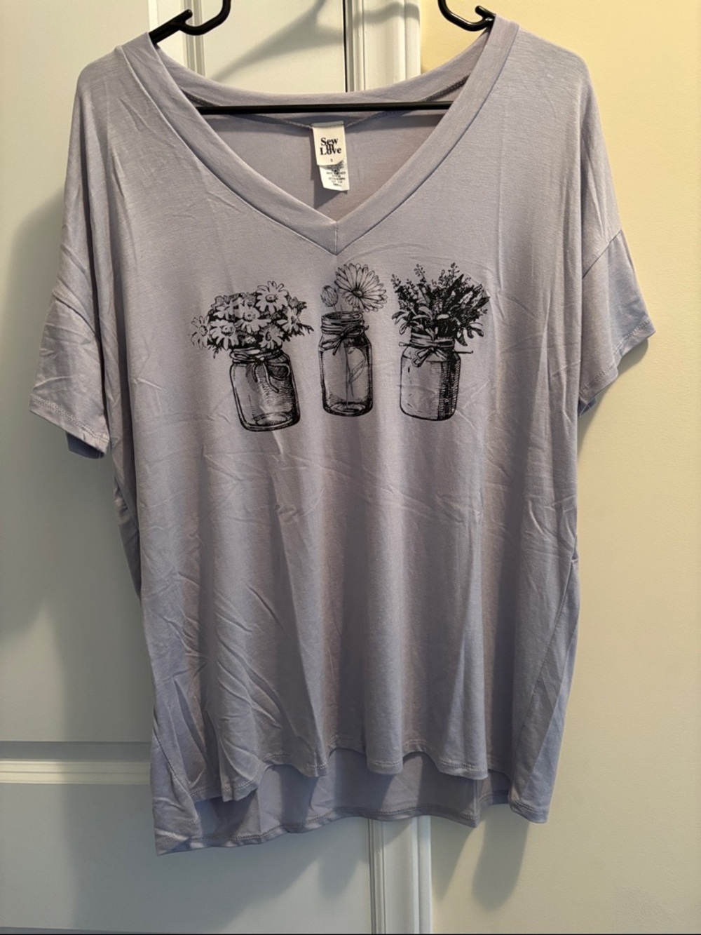 Lavender V-Neck Floral Mason Jar Tee